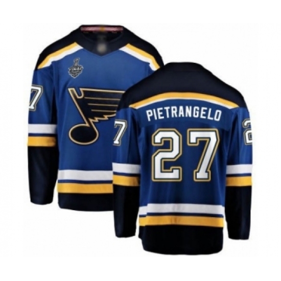 Men's St. Louis Blues 27 Alex Pietrangelo Fanatics Branded Royal Blue Home Breakaway 2019 Stanley Cup Final Bound Hockey Jersey