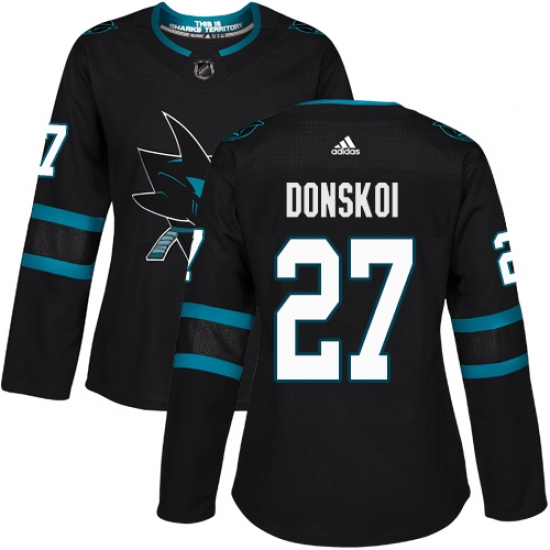 Women's Adidas San Jose Sharks 27 Joonas Donskoi Premier Black Alternate NHL Jersey