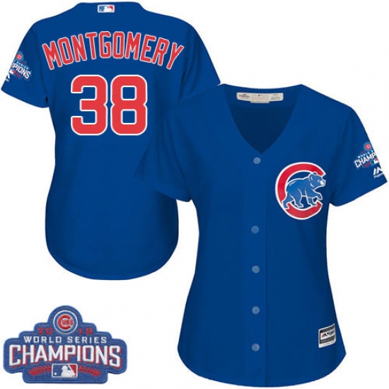 Women's Majestic Chicago Cubs 38 Mike Montgomery Authentic Royal Blue Alternate 2016 World Series Champions Cool Base MLB Jersey