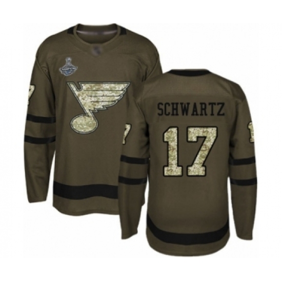 Men's St. Louis Blues 17 Jaden Schwartz Authentic Green Salute to Service 2019 Stanley Cup Champions Hockey Jersey