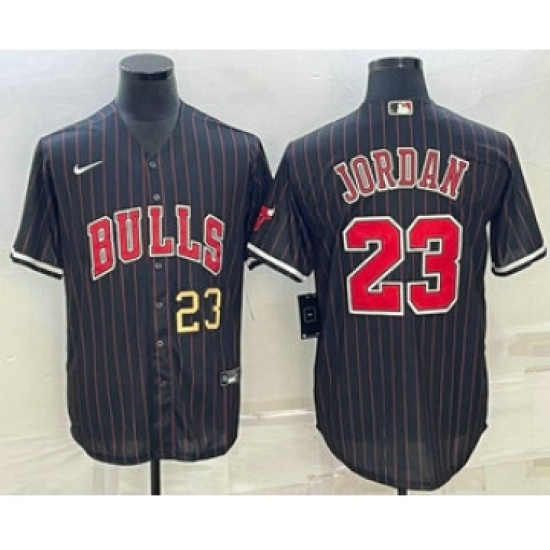 Men's Chicago Bulls 23 Michael Jordan Number Black With Cool Base Stitched Baseball Jerseys