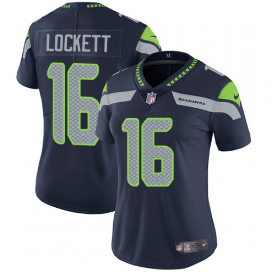 Women's Nike Seattle Seahawks 16 Tyler Lockett Elite Steel Blue Team Color NFL Jersey