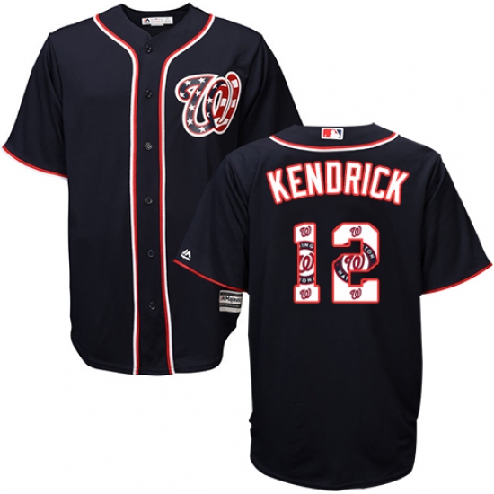 Men's Majestic Washington Nationals 12 Howie Kendrick Authentic Navy Blue Team Logo Fashion Cool Base MLB Jersey