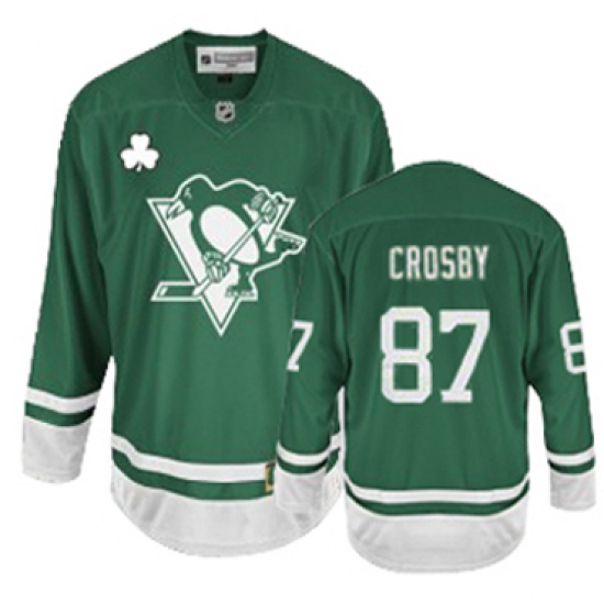 Men's Reebok Pittsburgh Penguins 87 Sidney Crosby Premier Green St Patty's Day NHL Jersey