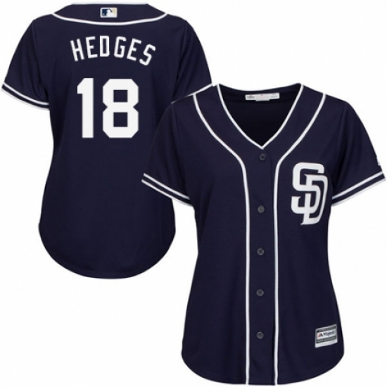 Women's Majestic San Diego Padres 18 Austin Hedges Authentic Navy Blue Alternate 1 Cool Base MLB Jersey