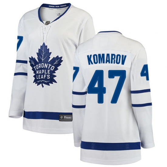 Women's Toronto Maple Leafs 47 Leo Komarov Authentic White Away Fanatics Branded Breakaway NHL Jersey