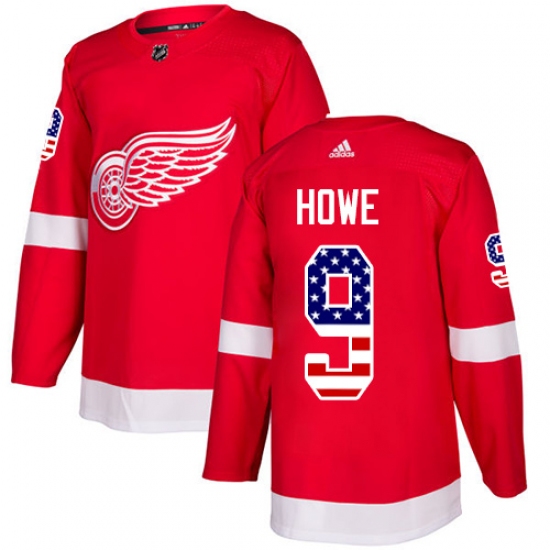 Men's Adidas Detroit Red Wings 9 Gordie Howe Authentic Red USA Flag Fashion NHL Jersey