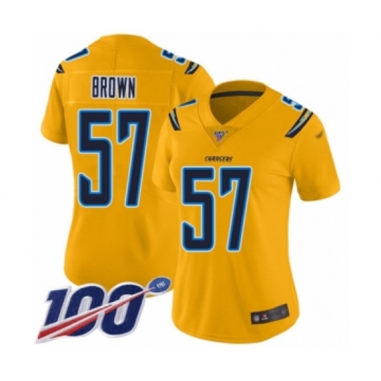 Women's Los Angeles Chargers 57 Jatavis Brown Limited Gold Inverted Legend 100th Season Football Jersey