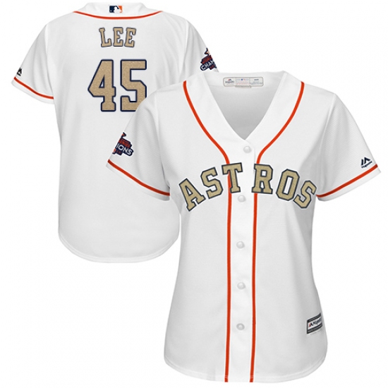 Women's Majestic Houston Astros 45 Carlos Lee Authentic White 2018 Gold Program Cool Base MLB Jersey