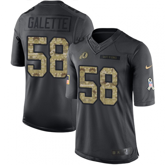 Men's Nike Washington Redskins 58 Junior Galette Limited Black 2016 Salute to Service NFL Jersey