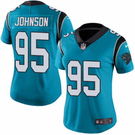 Women's Nike Carolina Panthers 95 Charles Johnson Blue Alternate Vapor Untouchable Limited Player NFL Jersey