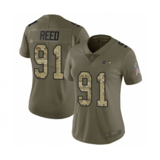 Women's Seattle Seahawks 91 Jarran Reed Limited Olive Camo 2017 Salute to Service Football Jersey