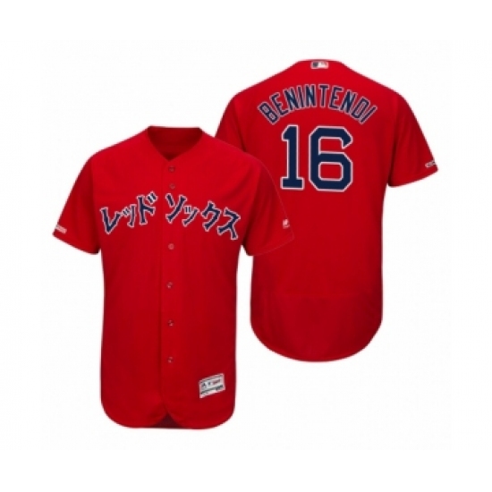 Men's 2019 Boston Red Sox 16 Asian Heritage Month Andrew Benintendi Red Japanese Flex Base Jersey