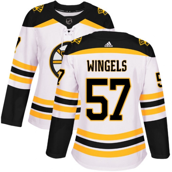 Women's Adidas Boston Bruins 57 Tommy Wingels Authentic White Away NHL Jersey