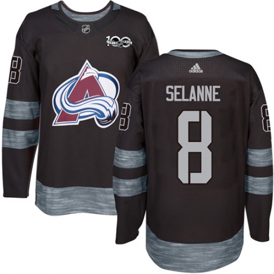 Men's Adidas Colorado Avalanche 8 Teemu Selanne Premier Black 1917-2017 100th Anniversary NHL Jersey