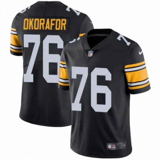 Men's Nike Pittsburgh Steelers 76 Chukwuma Okorafor Black Alternate Vapor Untouchable Limited Player NFL Jersey