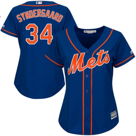 Women's Majestic New York Mets 34 Noah Syndergaard Authentic Royal Blue Alternate Home Cool Base MLB Jersey