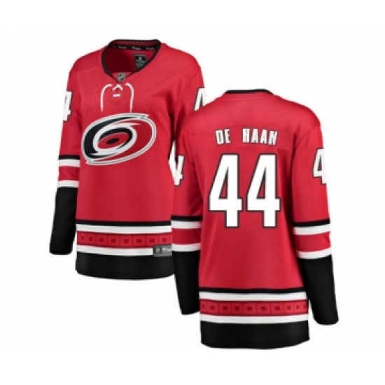 Women's Carolina Hurricanes 44 Calvin De Haan Authentic Red Home Fanatics Branded Breakaway NHL Jersey