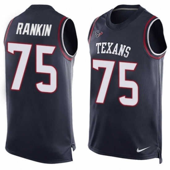 Men's Nike Houston Texans 75 Martinas Rankin Limited Navy Blue Player Name & Number Tank Top NFL Jersey