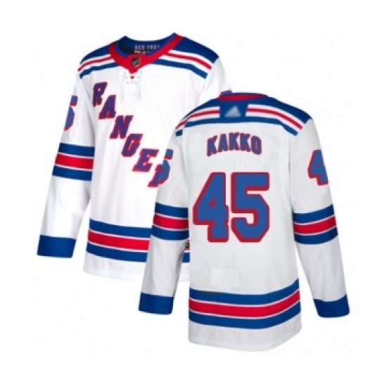 Men's New York Rangers 45 Kaapo Kakko Authentic White Away Hockey Jersey