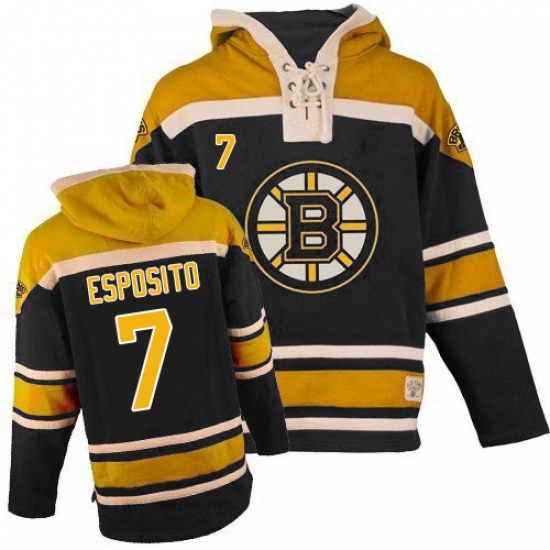 Men's Old Time Hockey Boston Bruins 7 Phil Esposito Premier Black Sawyer Hooded Sweatshirt NHL Jersey