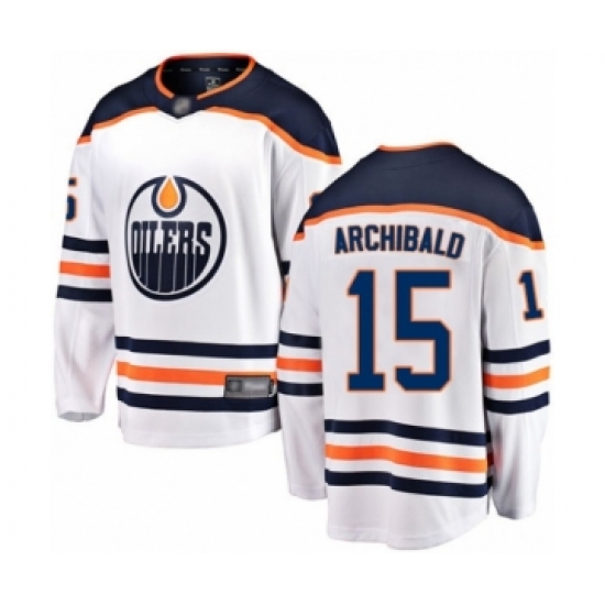 Youth Edmonton Oilers 15 Josh Archibald Authentic White Away Fanatics Branded Breakaway Hockey Jersey