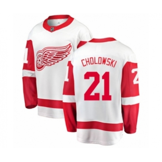 Youth Detroit Red Wings 21 Dennis Cholowski Authentic White Away Fanatics Branded Breakaway NHL Jersey