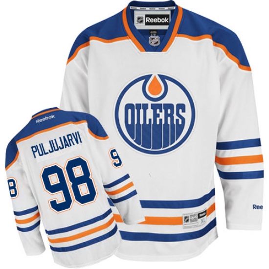 Men's Reebok Edmonton Oilers 98 Jesse Puljujarvi Authentic White Away NHL Jersey