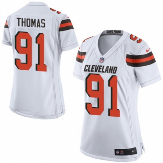 Women's Nike Cleveland Browns 91 Chad Thomas Game White NFL Jersey