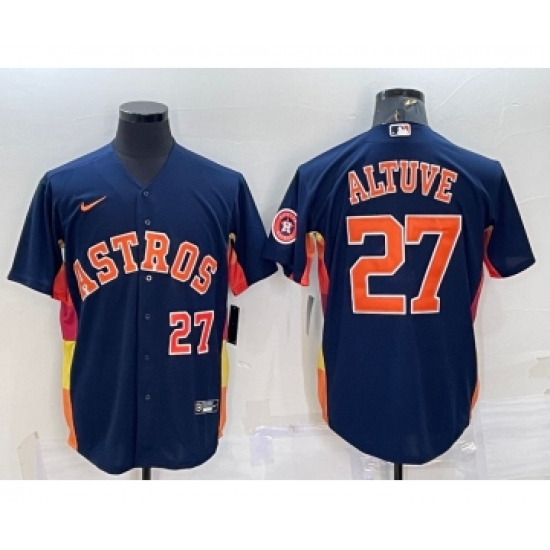 Men's Houston Astros 27 Jose Altuve Number Navy Blue With Patch Stitched MLB Cool Base Nike Jersey