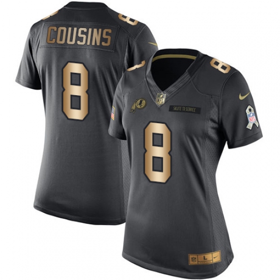 Women's Nike Washington Redskins 8 Kirk Cousins Limited Black/Gold Salute to Service NFL Jersey