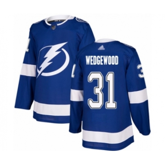 Men's Tampa Bay Lightning 31 Scott Wedgewood Authentic Royal Blue Home Hockey Jersey