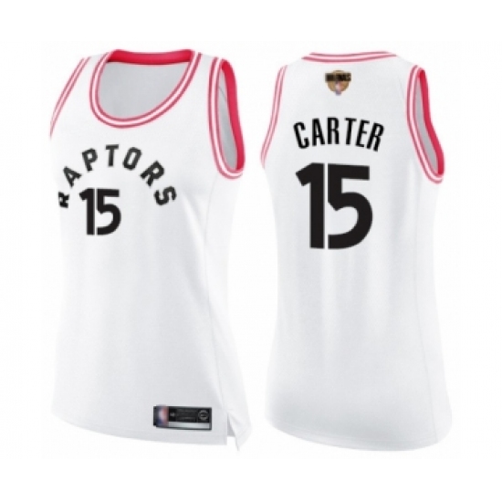 Women's Toronto Raptors 15 Vince Carter Swingman White Pink Fashion 2019 Basketball Finals Bound Jersey