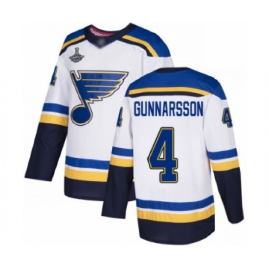Youth St. Louis Blues 4 Carl Gunnarsson Authentic White Away 2019 Stanley Cup Champions Hockey Jersey