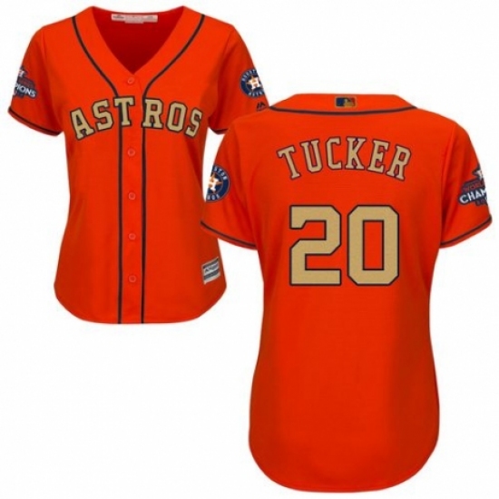 Women's Majestic Houston Astros 20 Preston Tucker Authentic Orange Alternate 2018 Gold Program Cool Base MLB Jersey