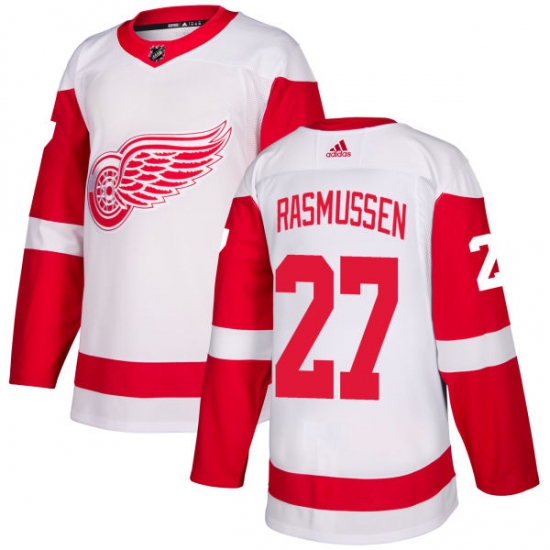 Men's Adidas Detroit Red Wings 27 Michael Rasmussen Authentic White Away NHL Jersey