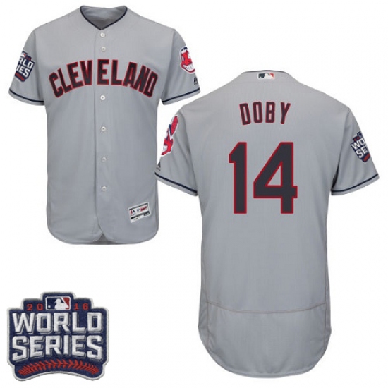Men's Majestic Cleveland Indians 14 Larry Doby Grey 2016 World Series Bound Flexbase Authentic Collection MLB Jersey