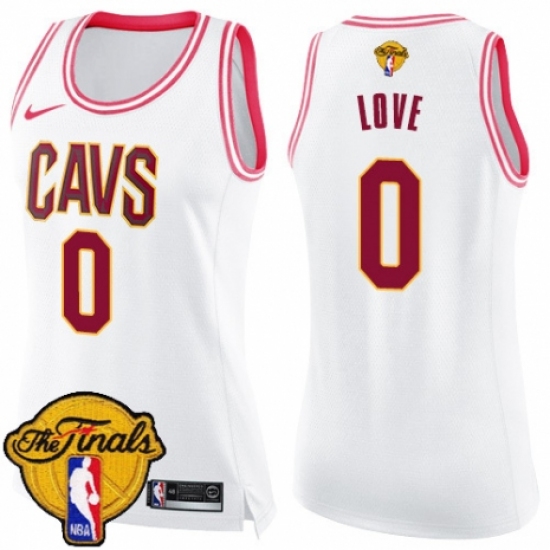 Women's Nike Cleveland Cavaliers 0 Kevin Love Swingman White/Pink Fashion 2018 NBA Finals Bound NBA Jersey