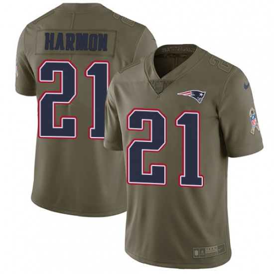 Men's Nike New England Patriots 21 Duron Harmon Limited Olive 2017 Salute to Service NFL Jersey