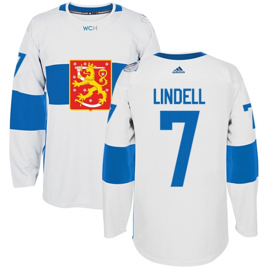 Men's Adidas Team Finland 7 Esa Lindell Premier White Home 2016 World Cup of Hockey Jersey