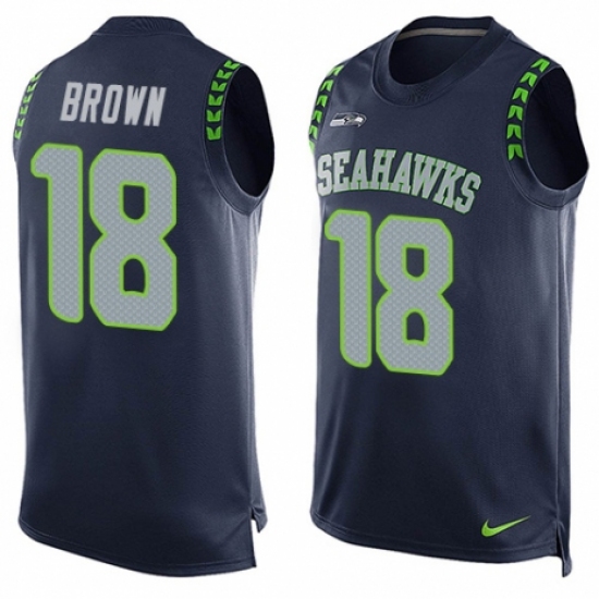 Men's Nike Seattle Seahawks 18 Jaron Brown Limited Steel Blue Player Name & Number Tank Top NFL Jersey