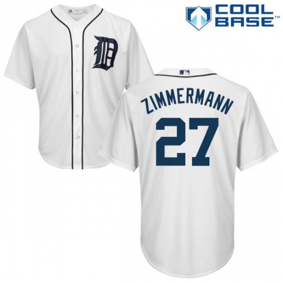 Men's Majestic Detroit Tigers 27 Jordan Zimmermann Replica White Home Cool Base MLB Jersey