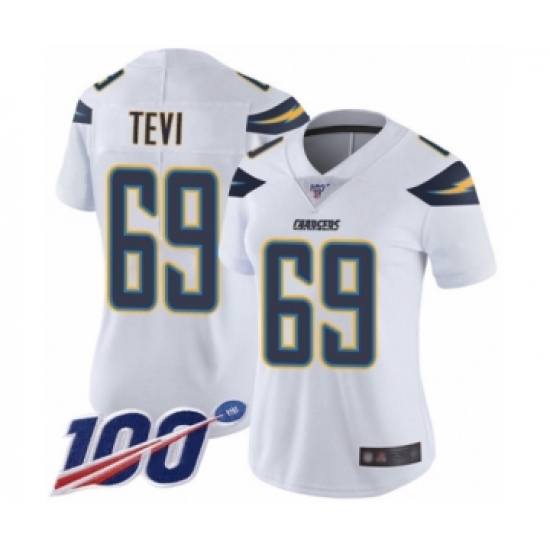 Women's Los Angeles Chargers 69 Sam Tevi White Vapor Untouchable Limited Player 100th Season Football Jersey