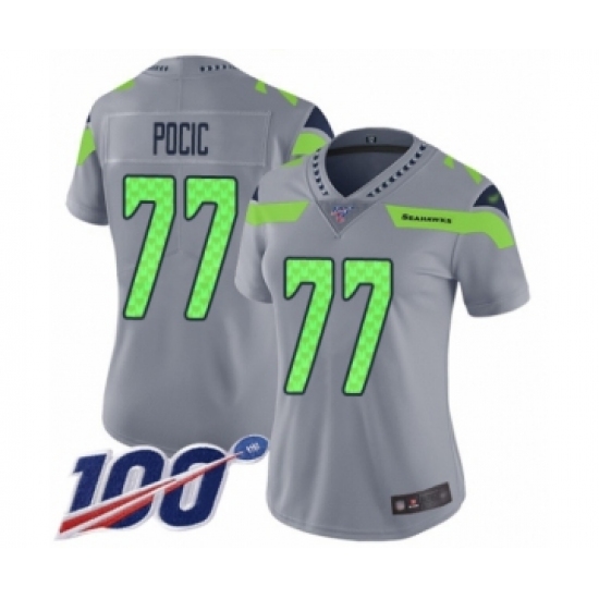 Women's Seattle Seahawks 77 Ethan Pocic Limited Silver Inverted Legend 100th Season Football Jersey