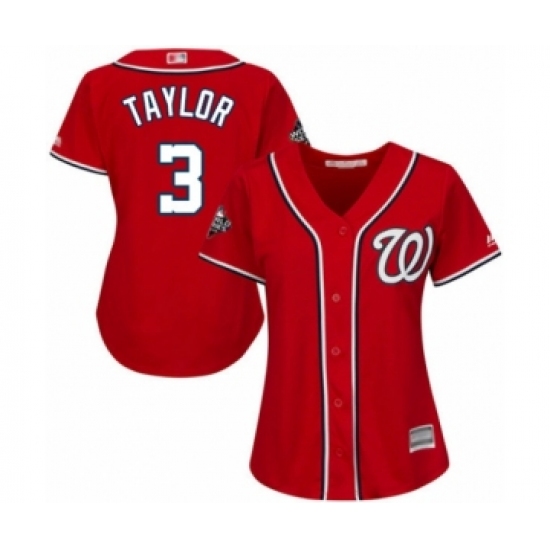 Women's Washington Nationals 3 Michael Taylor Authentic Red Alternate 1 Cool Base 2019 World Series Bound Baseball Jersey