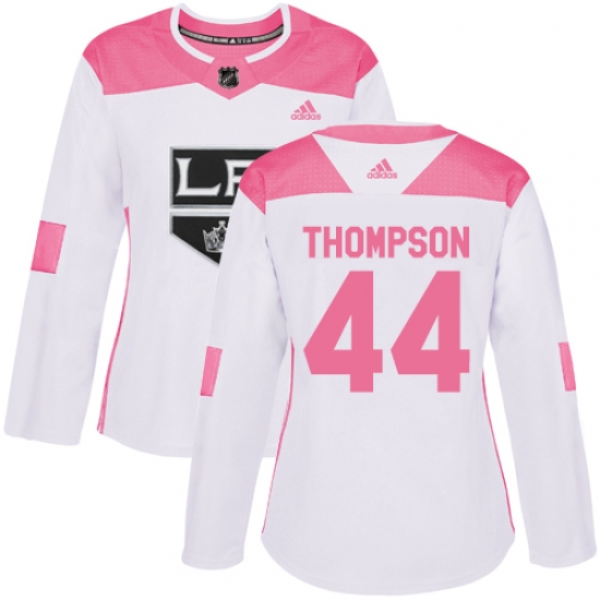 Women's Adidas Los Angeles Kings 44 Nate Thompson Authentic White Pink Fashion NHL Jersey