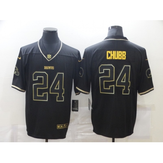 Men's Cleveland Browns 24 Nick Chubb Olive Gold Nike 2020 Salute To Service Limited Jersey