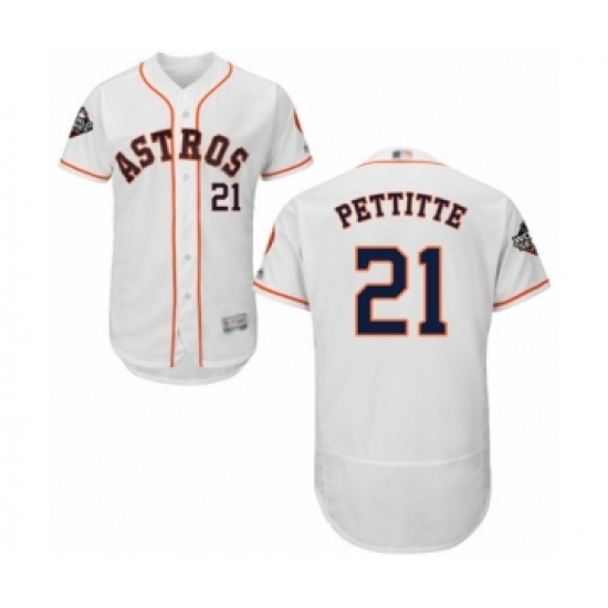 Men's Houston Astros 21 Andy Pettitte White Home Flex Base Authentic Collection 2019 World Series Bound Baseball Jersey