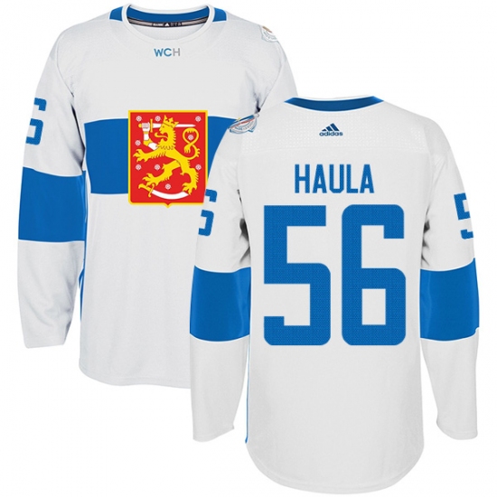 Men's Adidas Team Finland 56 Erik Haula Authentic White Home 2016 World Cup of Hockey Jersey