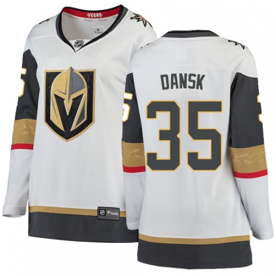 Women's Vegas Golden Knights 35 Oscar Dansk Authentic White Away Fanatics Branded Breakaway NHL Jersey